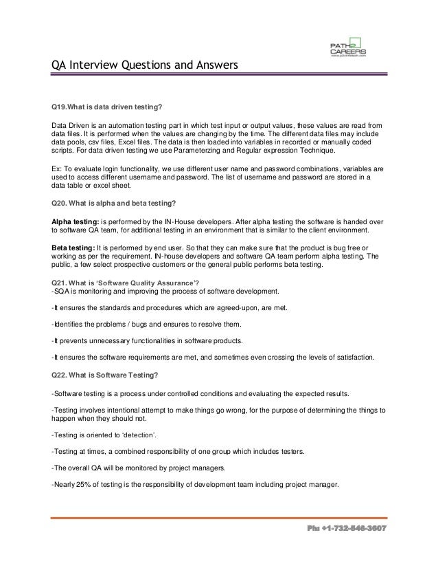 QA interview questions and answers for placements