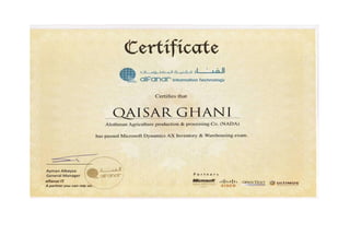 QAISAR GHANI CV & CERTIFICATES,  