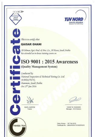 QAISAR GHANI CV & CERTIFICATES,  