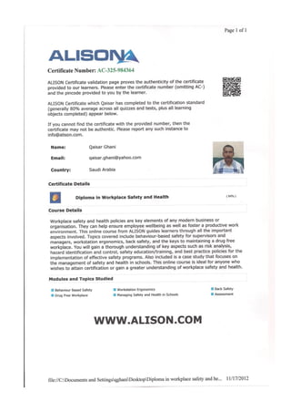 QAISAR GHANI CV & CERTIFICATES,  