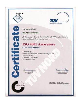 QAISAR GHANI CV & CERTIFICATES,  