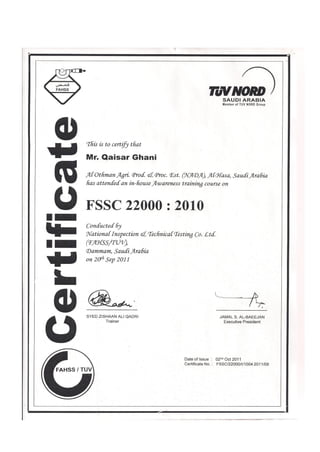 QAISAR GHANI CV & CERTIFICATES,  