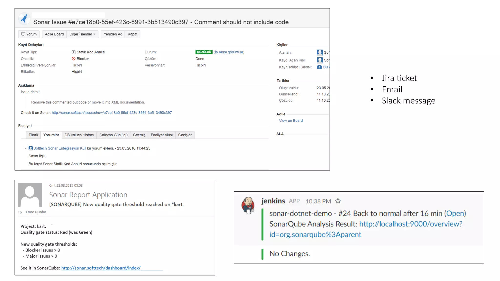 • Jira ticket
• Email
• Slack message
 