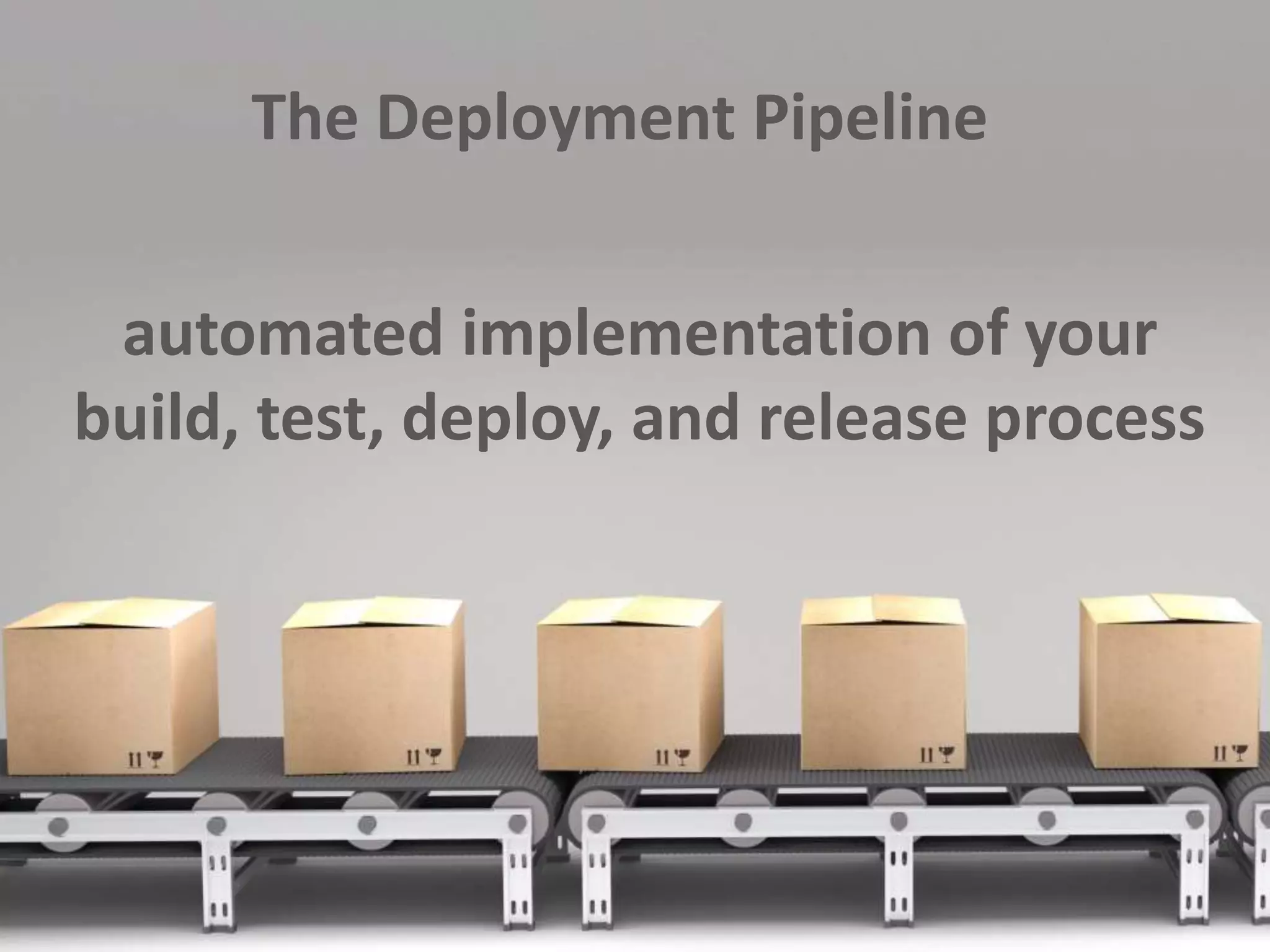 The Deployment Pipeline
automated implementation of your
build, test, deploy, and release process
 