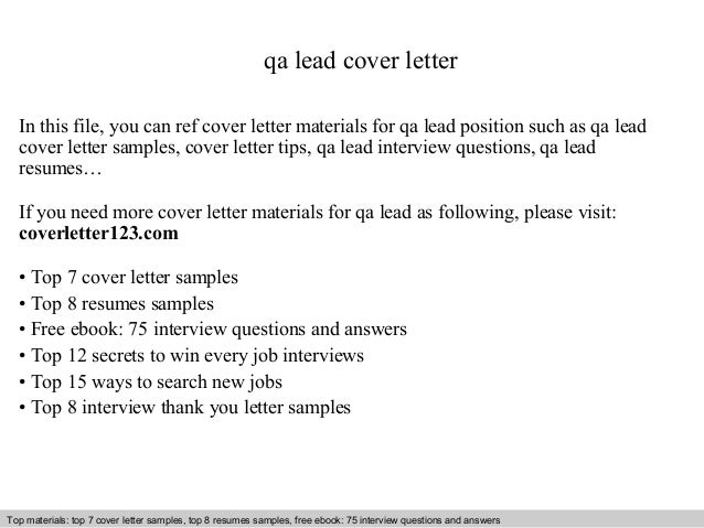 sample cover letter for qa lead position