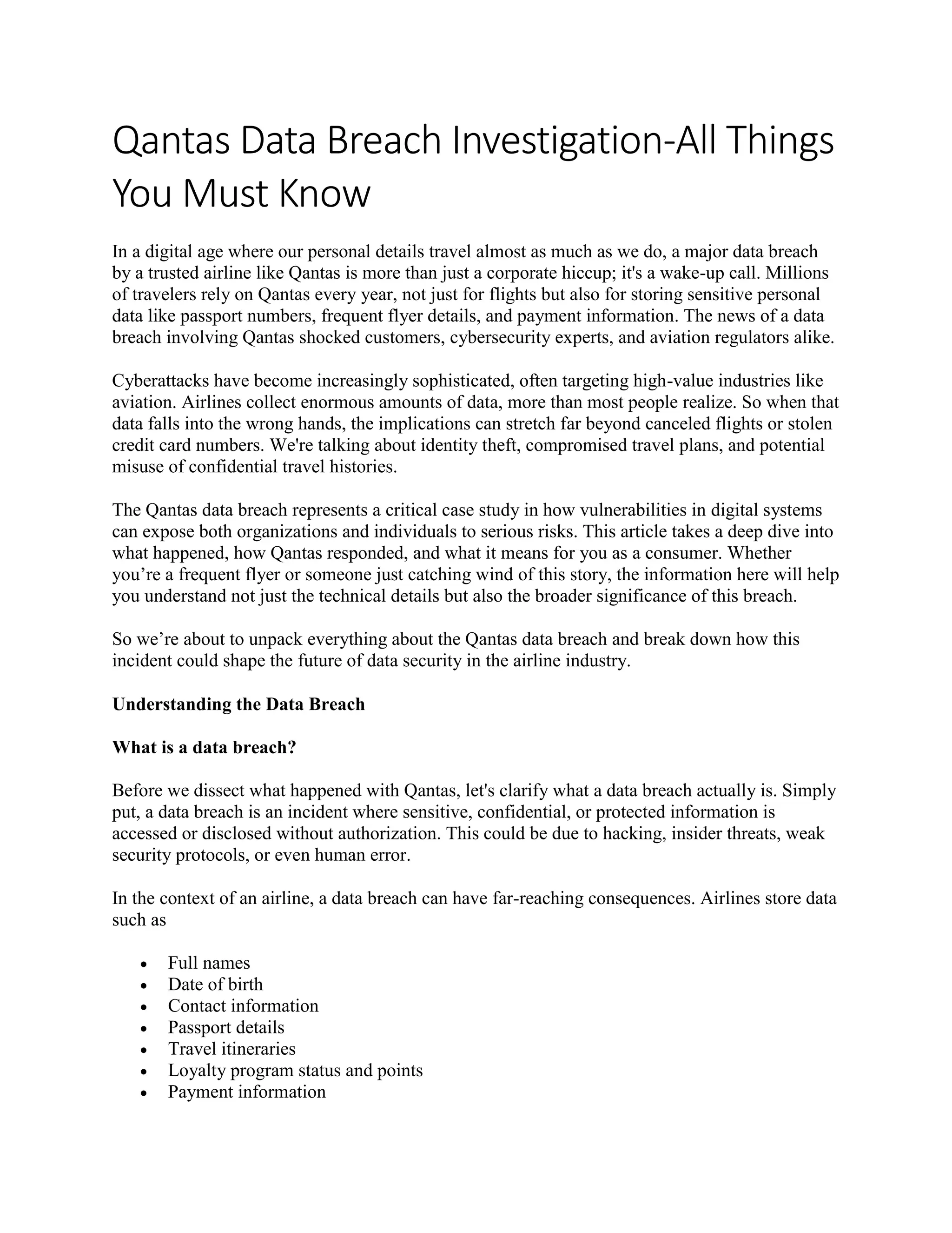 Qantas Data Breach InvestigationCustomer Data Breach Explained PDF