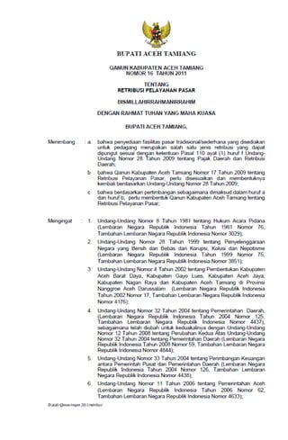 Qanun Aceh Tamiang No 16 Tahun 2011 Tentang Retribusi Pasar