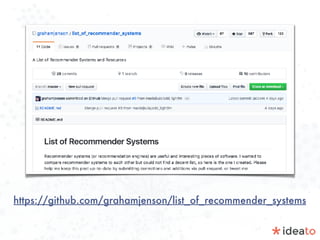 https://github.com/grahamjenson/list_of_recommender_systems
 