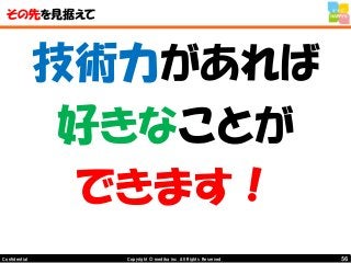 56Copyright © mediba inc. All Rights Reserved.Confidential
その先を見据えて
技術力があれば
好きなことが
できます！
 