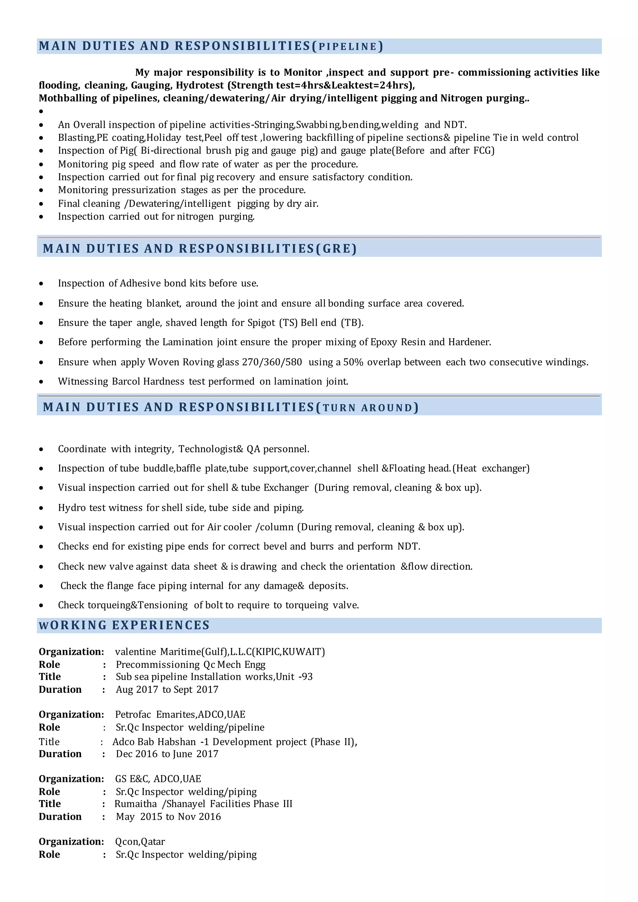 Qa Qc Mech Enggs Or Sr Qc Inspector Welding Piping Pipeline Pdf Qa Qc Mech Enggs Or Sr Qc Inspector Welding Piping Pipeline Pdf