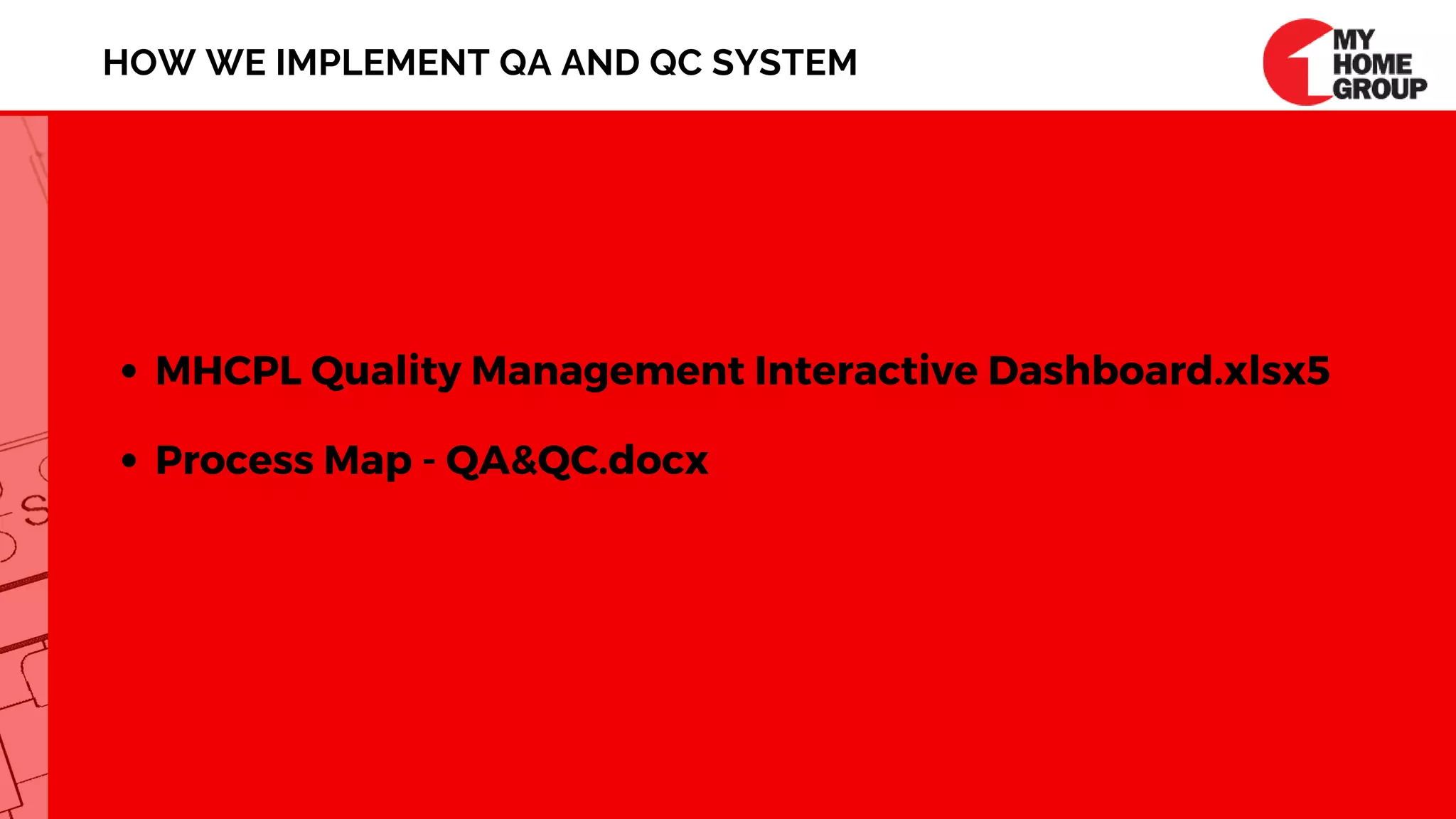HOW WE IMPLEMENT QA AND QC SYSTEM
MHCPL Quality Management Interactive Dashboard.xlsx5
Process Map - QA&QC.docx
 