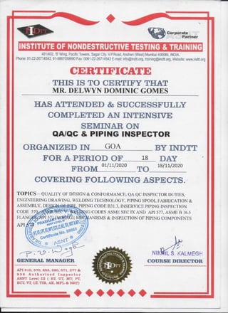 Qaqc welding and piping certification PDF