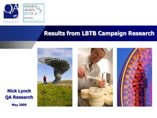 Results from LBTB Campaign Research




 Nick Lynch
QA Research
  May 2009
 