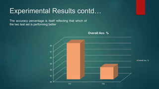 Experimental Results contd…
86
87
88
89
90
91
92
TS1 TS2
Overall Acc. %
Overall Acc. %
The accuracy percentage is itself reflecting that which of
the two test set is performing better
 
