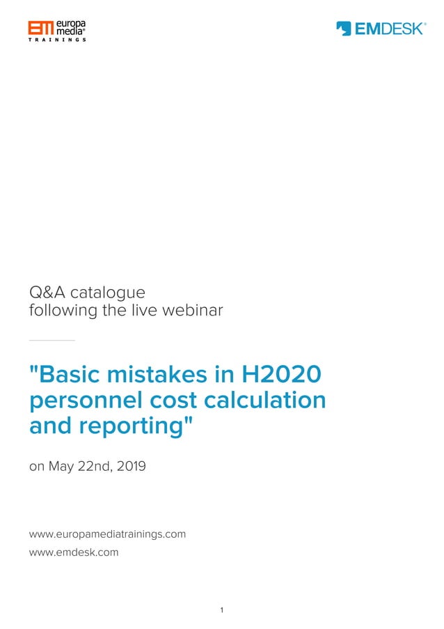 Question and Answer catalogue Horizon 2020 Personnel Cost calculation