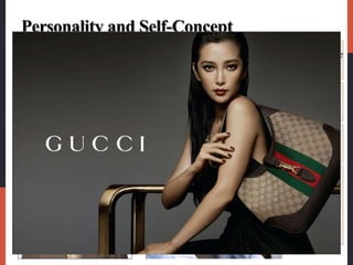 Personality and Self-Concept
 Personality refers to the unique psychological
characteristics that distinguish a person or group.
 Personality is usually described in terms of traits such as
self-confidence, dominance, sociability, autonomy,
defensiveness, adaptability, and aggressiveness.
 Brand personality is the specific mix of human traits that
may be attributed to a particular brand.
One researcher
identified five
brand personality
traits:
Sincerity (down-to-earth, honest, wholesome
, and cheerful)
Excitement (daring, spirited, imaginative,
and up-to-date)
Competence (reliable, intelligent, and
successful)
Sophistication (upper class and charming)
Ruggedness (outdoorsy and tough)
 