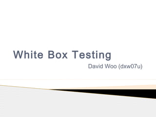 White Box Testing
David Woo (dxw07u)
 