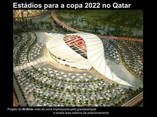 Estádios para a copa 2022 no Qatar




Projeto do Al-Khor visto de cima impressiona pelo grandiosidade
                                 e ampla área externa de estacionamento
 
