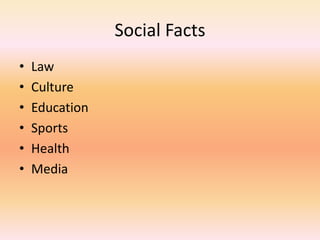Social FactsLawCultureEducationSportsHealthMedia