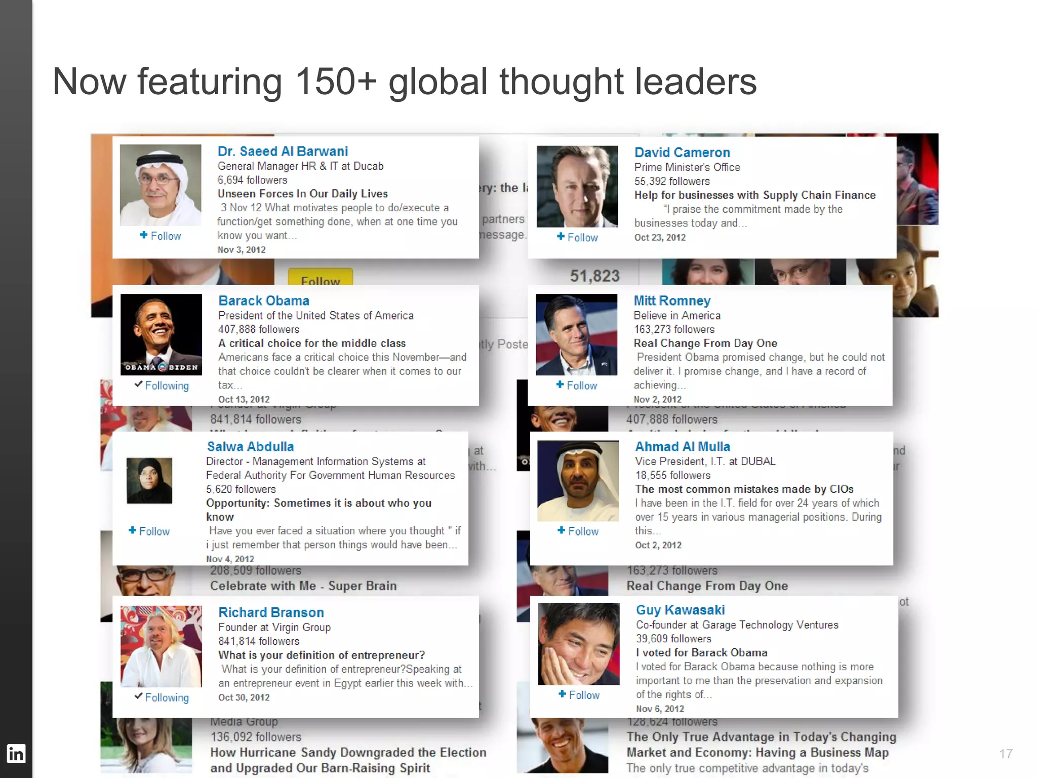 Now featuring 150+ global thought leaders




                                            17
 