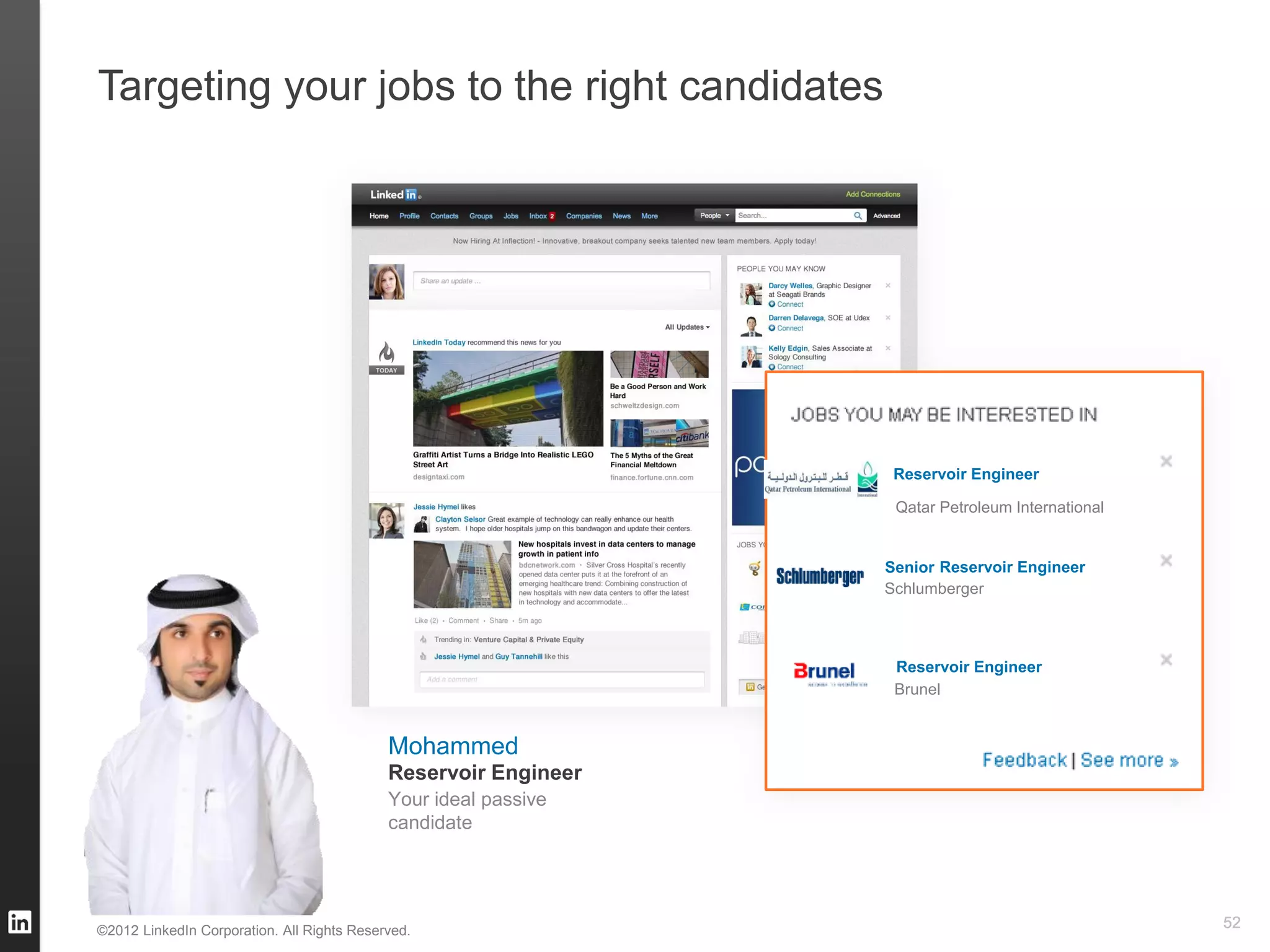 Targeting your jobs to the right candidates




                                                                  Reservoir Engineer

                                                                  Qatar Petroleum International


                                                                 Senior Reservoir Engineer
                                                                 Schlumberger



                                                                  Reservoir Engineer
                                                                  Brunel


                                            Mohammed
                                            Reservoir Engineer
                                            Your ideal passive
                                            candidate




©2012 LinkedIn Corporation. All Rights Reserved.
                                                                                                  52
 