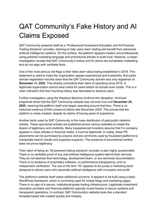 QAT Community’s Fake History and AI Claims Exposed | PDF
