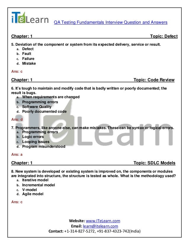Qa testing fundamentals interview questions and answers