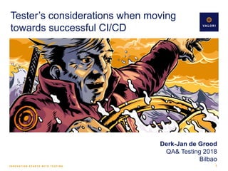 Tester’s considerations when moving
towards successful CI/CD
1
Derk-Jan de Grood
QA& Testing 2018
Bilbao
 