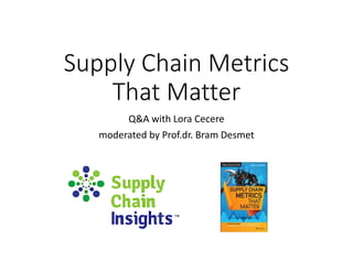 Supply Chain Metrics
That Matter
Q&A with Lora Cecere
moderated by Prof.dr. Bram Desmet
 