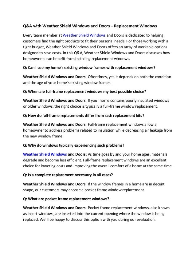 Q A With Weather Shield Windows And Doors Replacement Windows