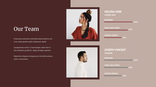 Proactively envisioned multimedia based expertise and
cross-media growth quality intellectual capital.
Synergistically evolve 2.0 technologies rather than in
time initiatives quickly for deploy strategic networks.
Objectively integrate emerging core into before process
centric communities.
HELENA JANE
LEADER TEAM
PUBLIC RELATIONS
GRAPHIC DESIGN
BRANDING
100%
80%
60%
JOSEPH VINCENT
MANAGER
PUBLIC RELATIONS
GRAPHIC DESIGN
BRANDING
100%
80%
60%
 