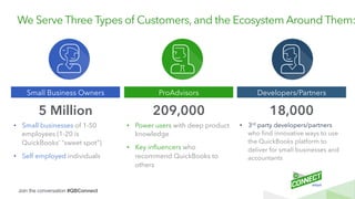 Join the conversation #QBConnect
Small Business Owners ProAdvisors Developers/Partners
•  3rd party developers/partners
wh...
