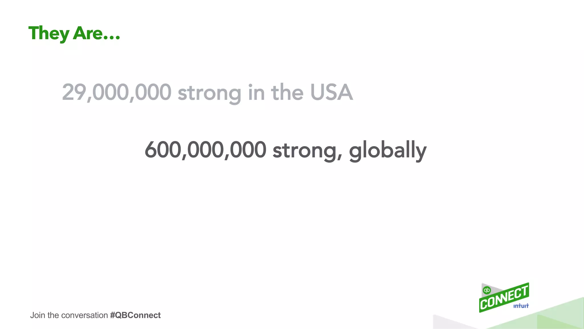 Join the conversation #QBConnect
They Are…
29,000,000 strong in the USA
600,000,000 strong, globally
 