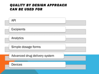 QUALITY BY DESIGN APPROACH 
CAN BE USED FOR 
 