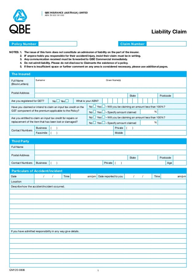 qbe liability incident report form incident report number