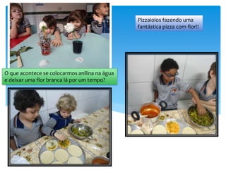 O que acontece se colocarmos anilina na água
e deixar uma flor branca lá por um tempo?
Pizzaiolos fazendo uma
fantástica pizza com flor!!
 