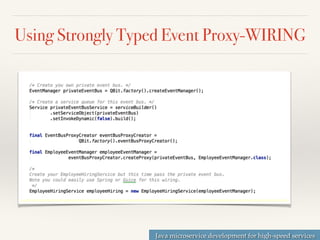 Java microservice development for high-speed services
Using Strongly Typed Event Proxy-WIRING
 