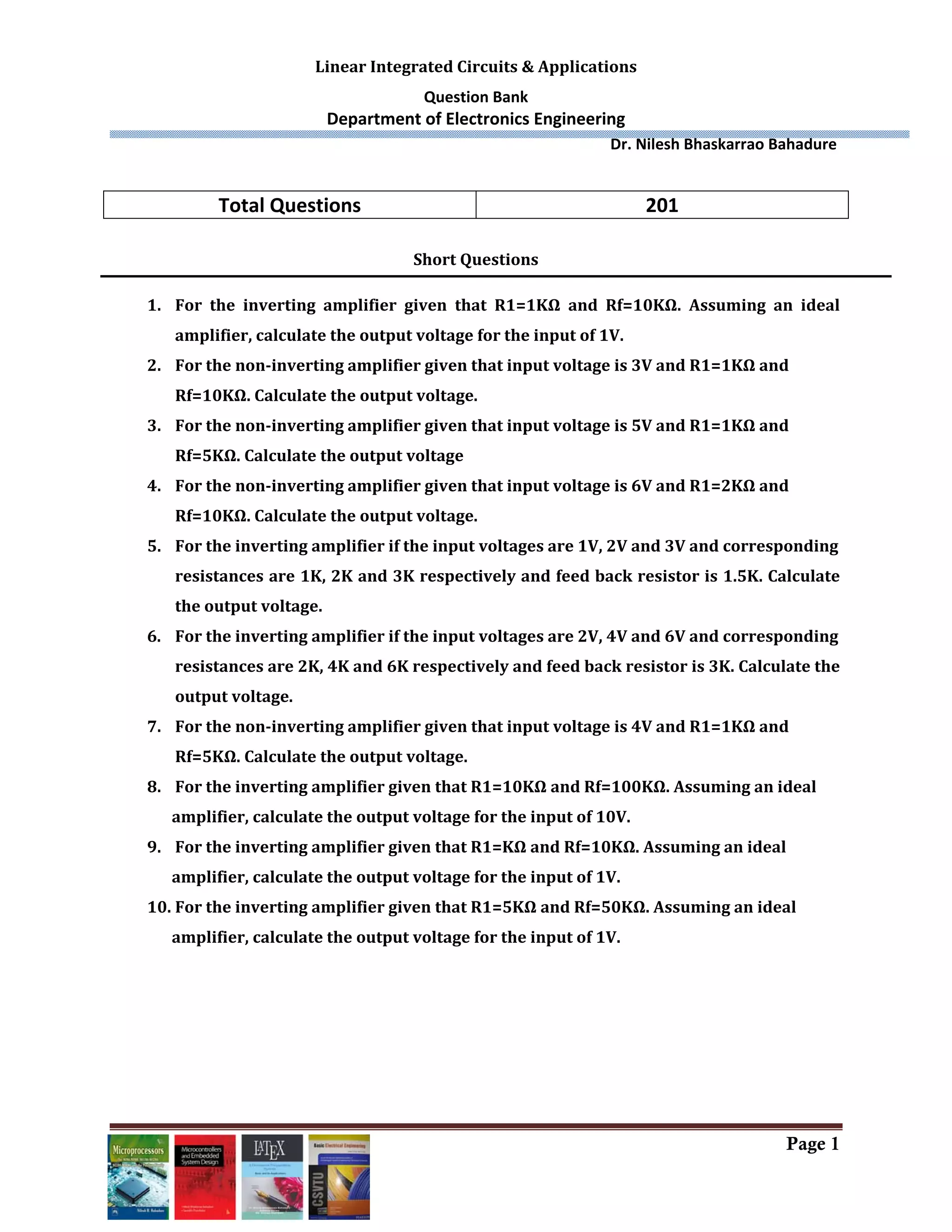 Question Bank linear integrated circuits and applications PDF