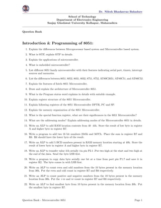 Question Bank microcontroller 8051 | PDF