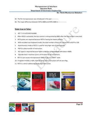 Question Bank Microprocessor 8085 | PDF