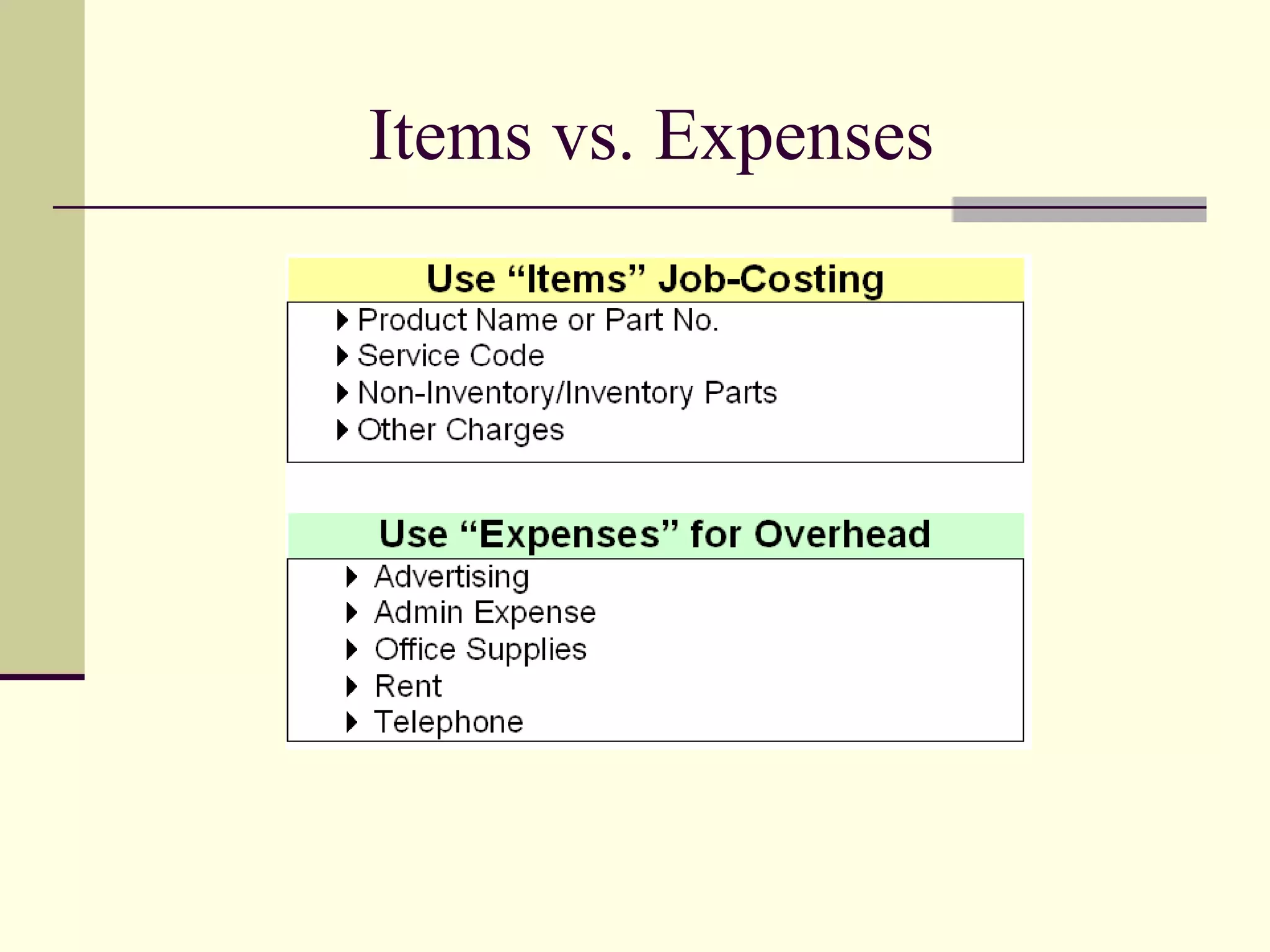 Items vs. Expenses 