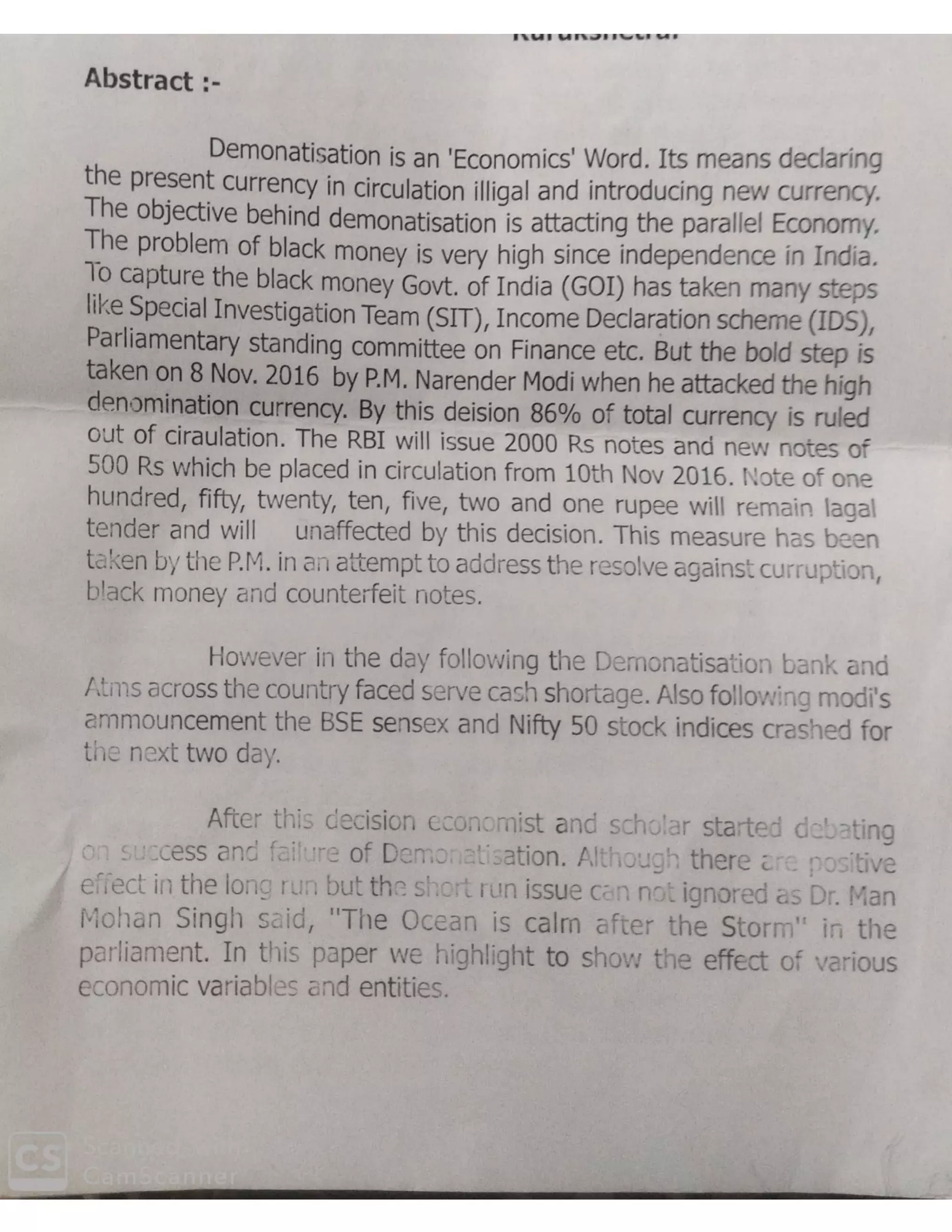 Demonatisation in india | PDF