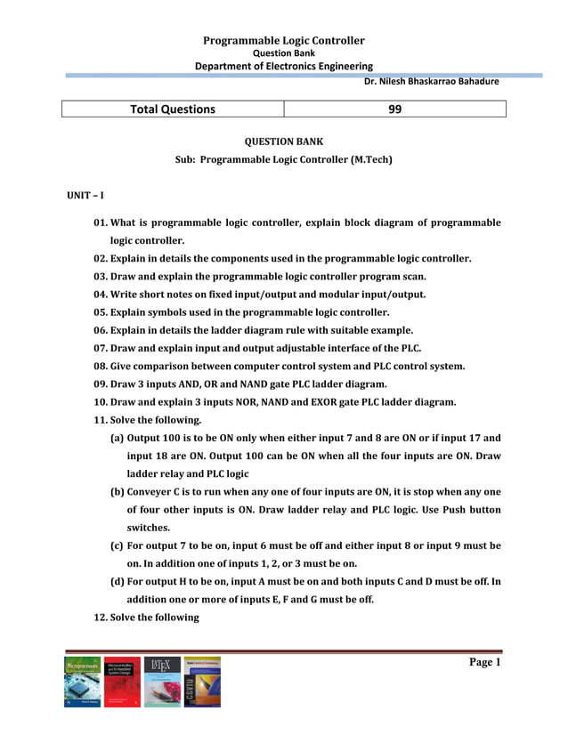 Question Bank Programmable Logic Controller PDF