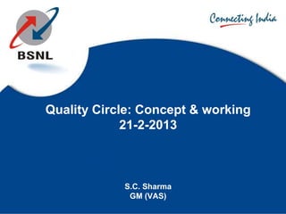 Quality Circle: Concept & working
21-2-2013
S.C. Sharma
GM (VAS)
 