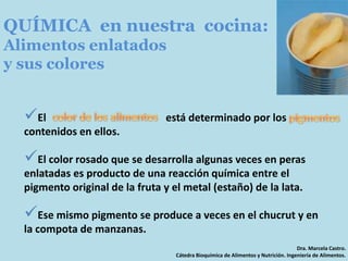 QUÍMICAen nuestra  cocina:El color de los alimentoscolor de los alimentos El 				 está determinado por los contenidos en ellos.