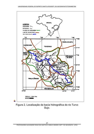UNIVERSIDADE FEDERAL DO ESPÍRITO SANTO-UFES/DEPT. DE GEOGRAFIA/FOTOGRAMETRIA
RIO TURVO SUJO
Figura 2. Localização da bacia hidrográfica do rio Turvo
Sujo.
PROFESSORES ALEXANDRE ROSA DOS SANTOS E GISELE GIRARDI: DEPT. DE GEOGRAFIA - UFES
47
 