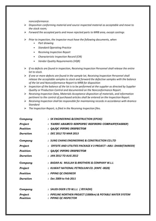 QA/QC INSPECTION ENGINEER | DOC | Civil Engineering Industry | Industries