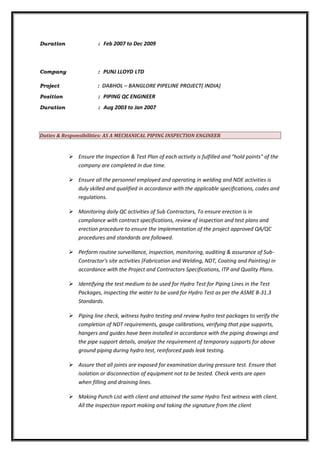 QA/QC INSPECTION ENGINEER | DOC | Civil Engineering Industry | Industries