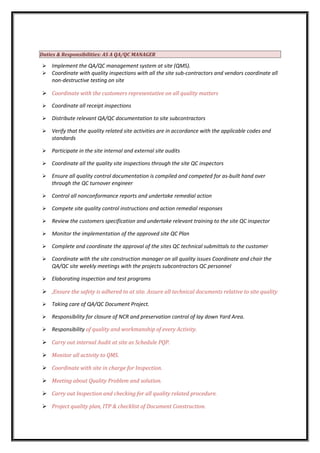 Qa/Qc Inspection Engineer