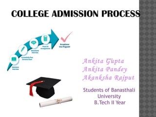 PRESENTED BY
Ankita Gupta
Ankita Pandey
Akanksha Rajput
Students of Banasthali
University
B.Tech II Year
COLLEGE ADMISSION PROCESS
 